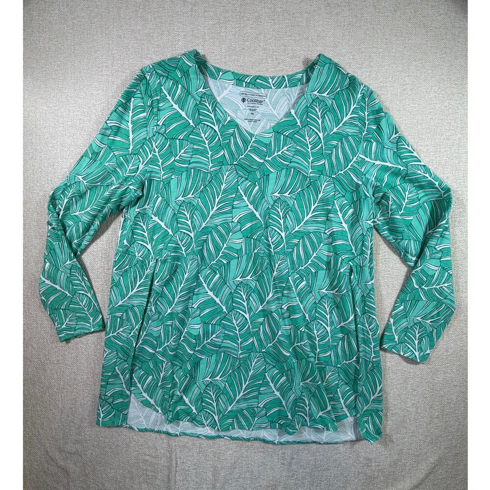 Coolibar Women Green XL UPF50 Palm Tree Beach Pool Pullover Cover Summer Tunic